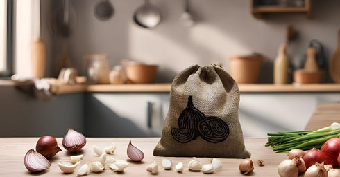 Eco-Friendly Burlap Onions Storage Bag,Reusable Onion Sack with Easy-Clean Lining & Two-Way Drawstring,Breathable Jute Bag for Fresh Produce,26cm ...