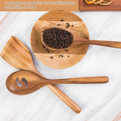Thick Handle Wooden Spoon Utensils, Set of 3, Wooden Corner Spoons for Cooking, Acacia Wood Slotted Spoons Kitchen ScraperSpatula Safe for Nonstic...