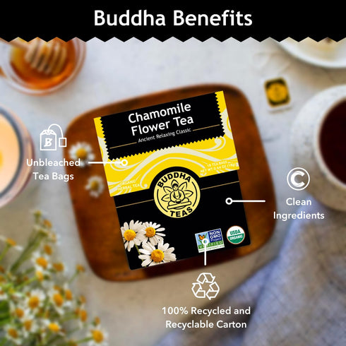 Buddha Teas - Organic Chamomile Flower Tea - Herbal Tea - For Health & Wellbeing - With Antioxidants & Minerals - Clean Ingredients - Caffeine Fre...