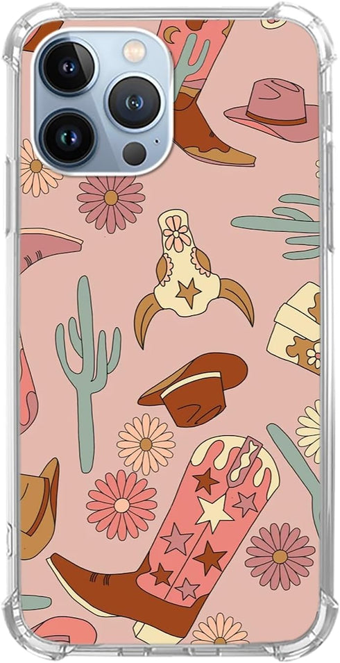 Boho Western Cowgirl Cactus Case Compatible with iPhone 12 Pro Max, Hippie Cowboy Case for iPhone 12 Pro Max, Unique TPU Protective Phone Case...
