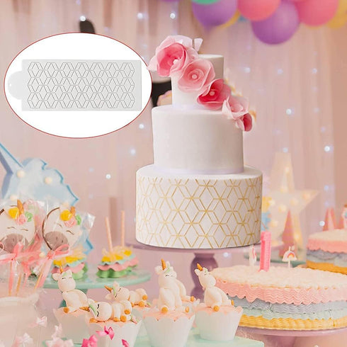 DI QIU REN 16PCS Cake Stencils for Decorating Buttercream, 15X5.9 Inch Fondant Template, Lace & Geometric Icing Printing Mold, Side Baking Mesh...