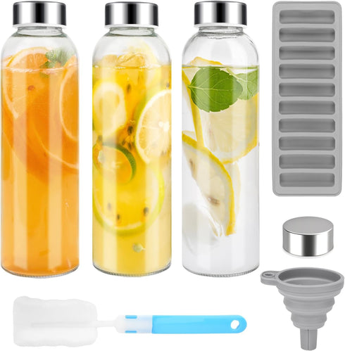 Zukro Glass Juice Bottles with Lids for Juicing 24 oz, Reusable Clear Glass Water Bottles with Stainless Steel Airtight Cap for Refrigerator, 100%...
