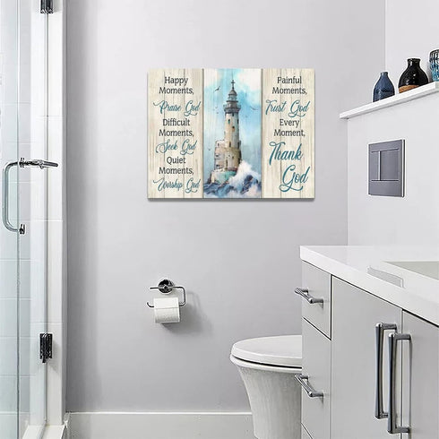 Lighthouse Wall Art Nautical Lighthouse Decor Ocean Coastal Pictures Wall Decor Nautical Bathroom Decor Christian Quotes Religious Canvas Painting...
