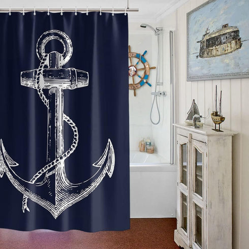 Custom Nautical Navy Blue Anchor Shower Curtain, 70x72 inch...