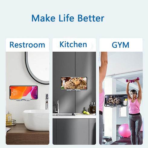 Shower Phone Holder with 2PCS Adhesive Stickers,Wall Mount Phone Stand for Bathroom,Kitchen,Office and More,Compatible with Smartphone (Silver?Gra...