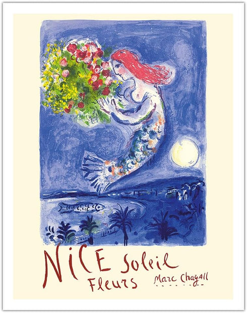 Nice France - Sun and Flowers (Soleil Fleurs) - Vintage Travel Poster by Marc Chagall c.1962 - Fine Art Matte Paper Print (Unframed) 11x14in...