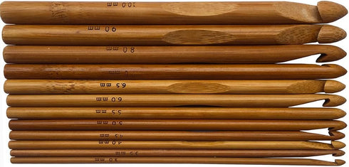 12pcs 6" Bamboo Crochet Hooks Needle Knitting Hooks Weave Yarn, 3 to 10 mm Diameters...