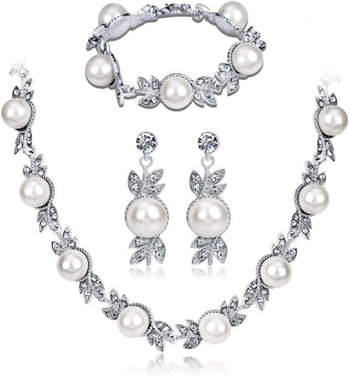 Women's Hot Pearl Jewelry Set (Necklace, Bracelet And Earrings) For Birthday,Party,Wedding,Engagement All Occasions Gift For Her...
