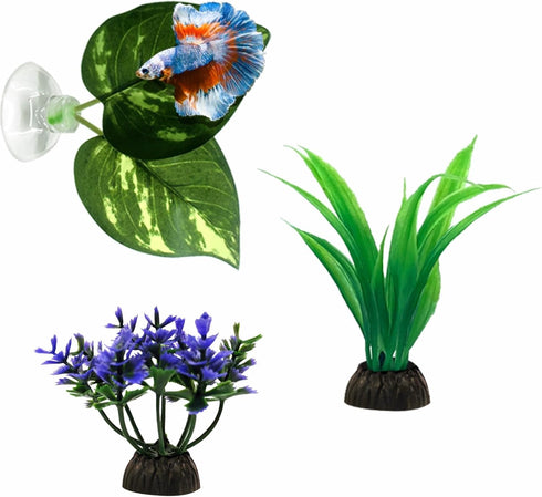 Betta Hammock, 3 Pack Betta Fish Leaf Pad and Small Aquarium Artificial Plants, Natural Habitat for Betta Spawning Grounds, Fish Tank Decorations....