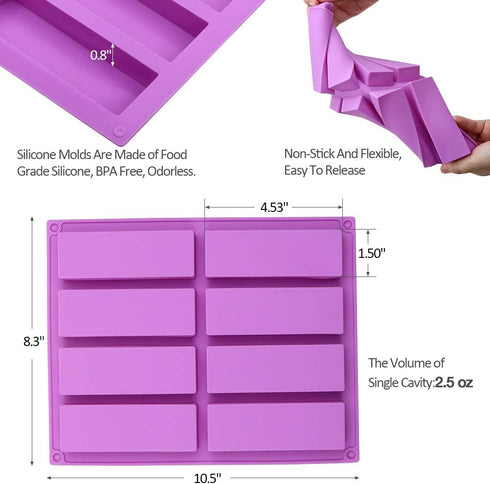 2 Pcs Large Rectangle Silicone Mold, Cereal Bar Molds, 8 Cavities Energy Bar Maker Baking Pan for Muffin Brownie Cornbread Cheesecake Pudding Cake...