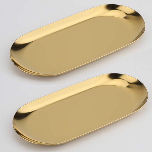 Stainless Steel Decorative Tray, Set of 2, 7 Inch Long, Jewelry Dish Cosmetics Organizer Bathroom Clutter Serving Platter Small Storage Tray, Oval...