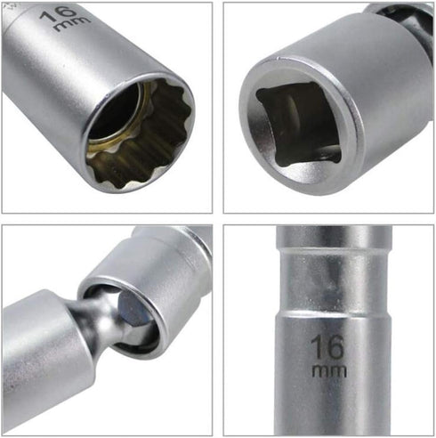 QISF 14MM & 16MM Thin Wall Magnetic Swivel Spark Plug Socket - 3/8-Inch Drive 12-Point Spark Plug Socket Removal Tool - Swivel Extension Permits A...
