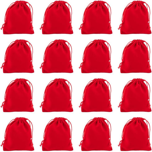 FASHEWELRY 50pcs Small Drawstring Velvet Bag 4.7x4 inch Jewelry Gift Pouches Red Party Wedding Favor for Candy Ring Dice Watch Packing Keepsakes...