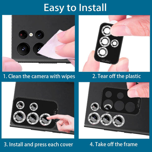 [5+5 Pack Compatible with Samsung Galaxy S22 Ultra Camera Lens Protector Glitter Bling, S22 Ultra Camera Cover, Tempered Glass Clear Screen Protec...