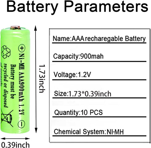 10 Packs 1.2v AAA 900mAh Ni-MH Rechargeable Batteries for Solar Lights Solar Lamp(Triple A Size)...
