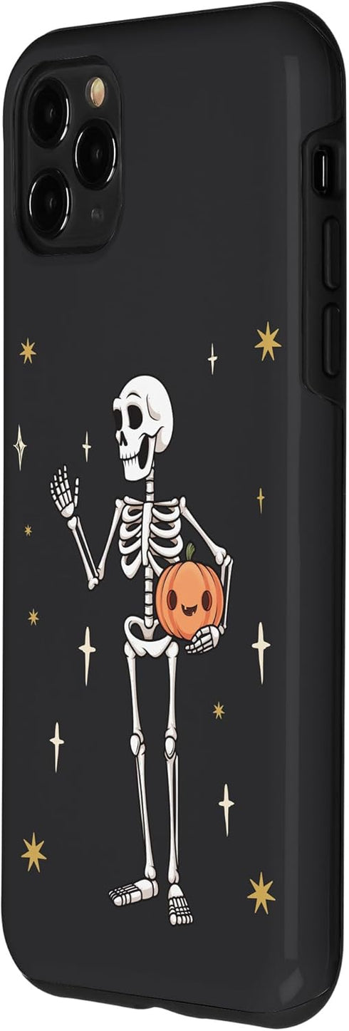 iPhone 11 Pro Max Funny Halloween Skeleton Holding Jack-O-Lantern Pumpkin Case...