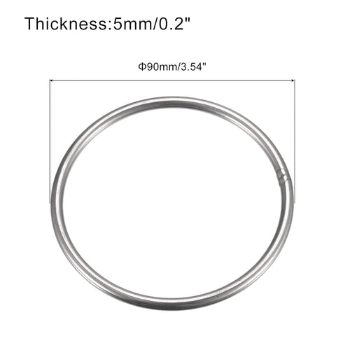 uxcell Stainless Steel O Rings, 5pcs 90mm(3.54") Outer Dia. 5mm Thickness Multi-Purpose Metal Welded O-rings Round Rings for Hardware Luggage Acce...