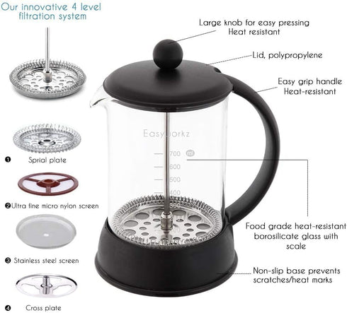 Easyworkz Eclipse French Press 27 oz Coffee Tea Maker with Borosilicate Glass...