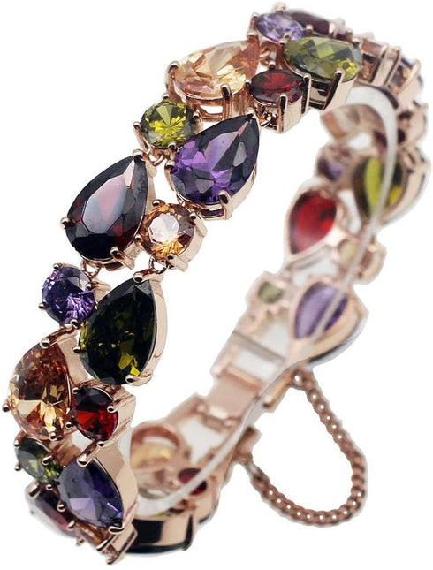 Vanessa Rose Gold Multi Gemstone Jewelry Sets for Women,Sparkling Garnet Amethyst Morganite Peridot Topaz (8 inch Bracelet)...