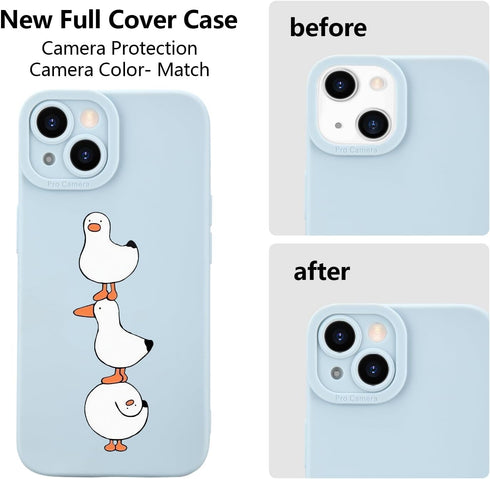 JOYLAND Cartoon Ducks Pattern Cell Phone Case for iPhone 14, Cute Animal Kawaii Blue Silicone Gel Case, Full Body Protection Shockproof Phone Case...
