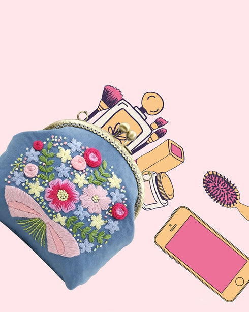 Gogobear Handmade DIY Embroidered Purse for Women Girls Beginners Embroidery Coin Purse Kits Pink Flowers......