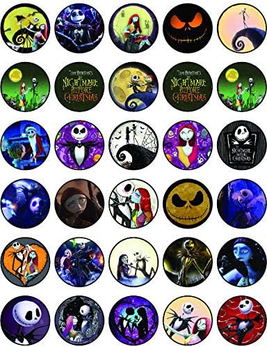 30 x Edible Cupcake Toppers – The Night Before Crismass Themed Collection of Edible Cake Decorations | Uncut Edible on Wafer Sheet...