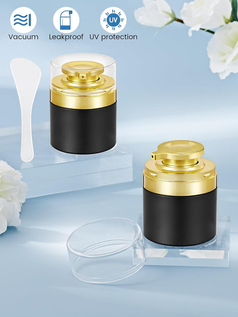 Airless Pump Jars, 2-Pack 1.7 Oz Empty Moisturizer Pump Dispensers, Refillable LeakProof Vacuum Cosmetic Containers, Travel Airless Pump Bottles f...