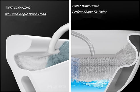 2Pcs Curved Toilet Bowl Brush Without Holder for Bathroom Deep Cleaning, Toilet Brush Durable Under The Rim Household Cleaning Brushes (Gray+White...