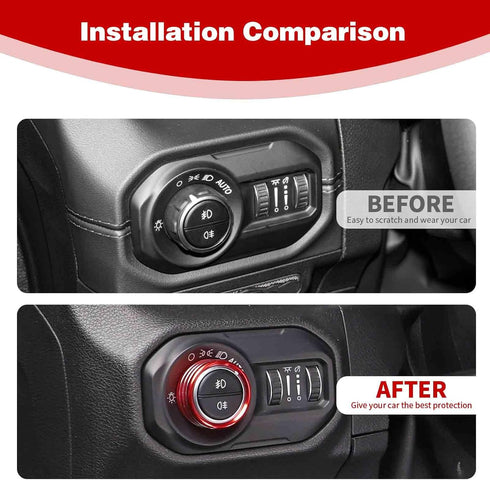 for Jeep JL AC/Radio/Headlight Knob Cover Trim Ring for Jeep Wrangler JL JLU Gladiator JT 2018-2024 Red Interior Accessories 4pcs...