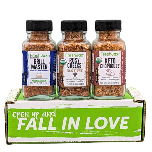 FreshJax Grill and BBQ Seasoning Gift Set | Pack of 3 Organic Grilling Spices | Grilling Gift sets for Men | Grill Master, Keto Chophouse & Rosy C...