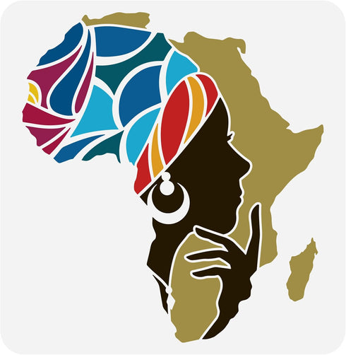 FINGERINSPIRE Woman Stencil 11.8x11.8inch Hollow Out Painting Stencil African Map Template Washable Stencil Plastic PET Drawing Template Square St...