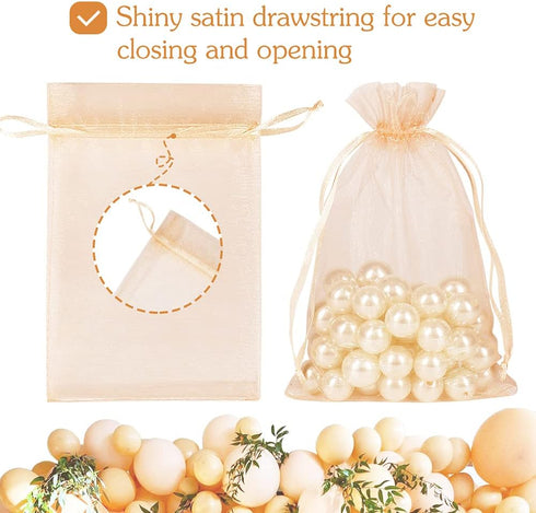 HRX Package 100pcs Blush Peach Organza Bags, 4 x 6 inch Mesh Jewelry Drawstring Bag Small Gift Pouches for Wedding Candy Party Favor...