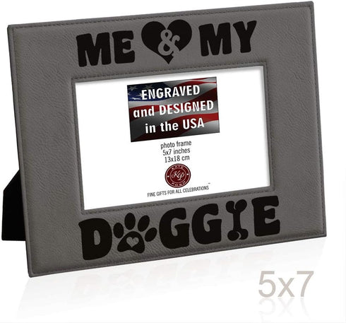 KATE POSH - Me & My Doggie Engraved Leather Picture Frame - Dog Lover, Puppy and Baby Gifts. My Best Friend, Dog Mom (5x7-Horizontal)...