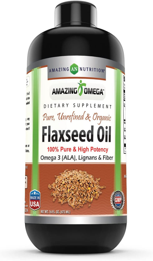 Amazing Omega Flaxseed Oil Supplement | Omega 3, Lignans & Fiber | 16 Oz | Non-GMO | Gluten Free | Made in USA...