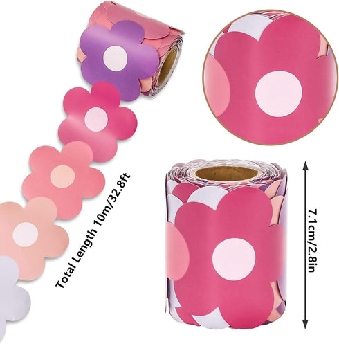 Whaline 32.8ft Preppy Hippie Flower Bulletin Board Borders Y2K Pink Purple Flower Die-Cut Rolled Bulletin Board Trim for School Classroom Office D...
