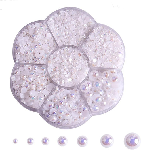 5700 Pcs AB Half Pearls for Crafts & Nail Art - Flatback Pearls for Makeup & DIY Accessories - White, 2/3/4/5/6/8/10mm...