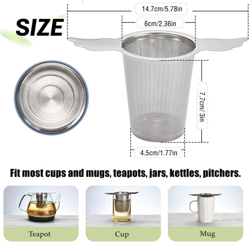2 Pack Tea Infusers Strainers Basket with Lid/Drip Tray for Loose Leaf Tea, Ultra Fine Mesh Tea Steeper 304 Stainless Steel Tea Filter with Big Ca...