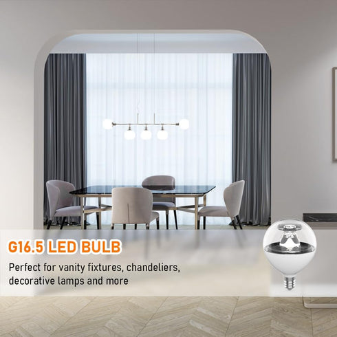 G16.5 Light Bulb LED, 60W Equivalent, Small Round Light Bulbs, E12 Candelabra Base, Dimmable, Daylight 5000K, 7W 600 Lumens, Type G Light Bulb, Cl...