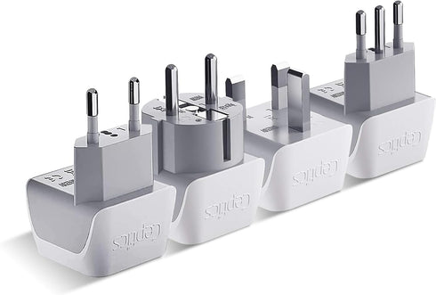 Ceptics European Plug Adapter 4 Pack Set, USA to Europe, Italy, Germany, England, Spain, Italy, Iceland, France (Type C, E/F, G, L) - for Your Cel...