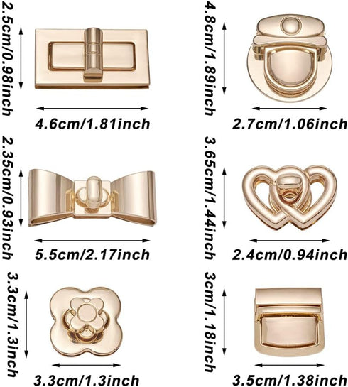 Craftdady 6 Sets Turn Lock Clasp Purse Clutch Closure Bowknot Heart Flower Rectangle Twist Lock Fastener Handbag Bag Hardware Accessory...
