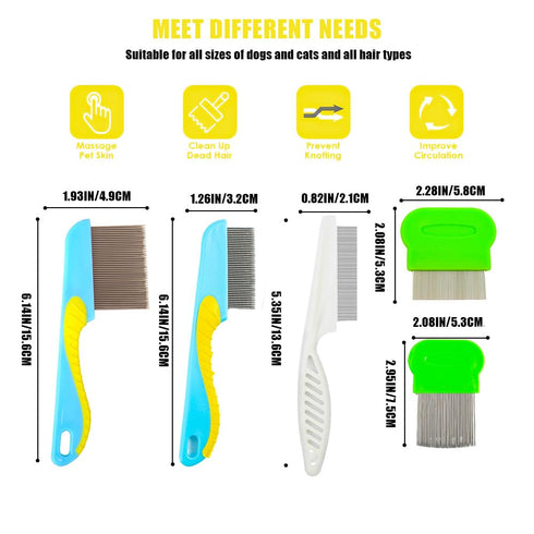 5pcs Flea Comb,Dematting Comb for Dog and Cat,Stainless Steel Teeth Head Nit Comb for Small,Medium&Large Pets,Lice Combs,Tick Comb for Dogs,Dog Co...