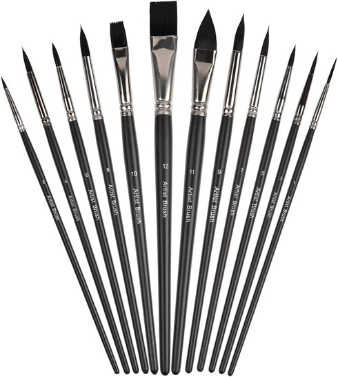 Artist Paint Brush Set of 12 Art Brushes for Watercolor Acrylic Gouache Canvas Oil and Tempera Painting for Beginners...