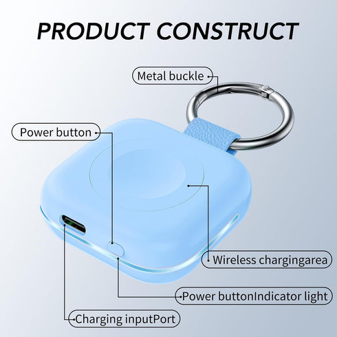 HUOTO Charging Adapter, 1200mAh Battery Powered Portable Wireless Charger for Apple Watch Series 9/8/7/6/SE/5/4/3/2/1 Ultra, Keychain USB-C Charge...