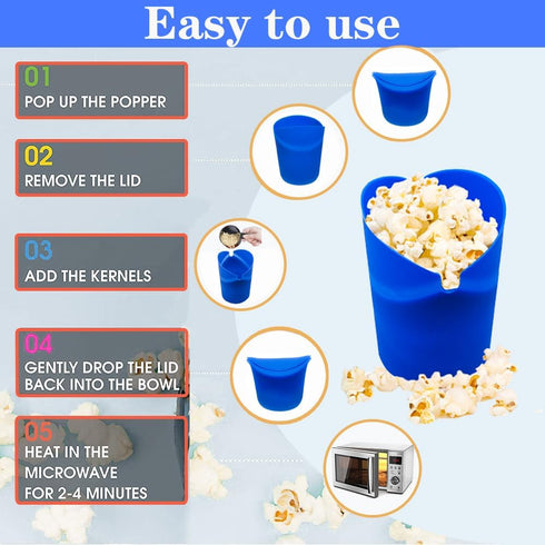 The Original Microwave Popcorn Popper, Silicone Popcorn Maker Collapsible Bowl BPA -Free, Hot Air Popcorn Maker, No Oil Required (Blue, 1)...