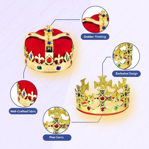 Funny Party Hats Adjustable King Crowns – Royal King Crown – Bejeweled Gold Crowns – 2 Pack...