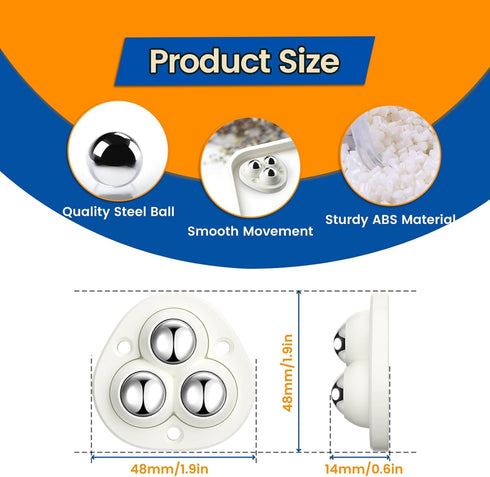 Self Adhesive Caster Wheels, Appliance Rollers for Kitchen Appliances, 360° Swivel Universal Wheel Mini Ball Transfer Roller for Storage Box, Smal...