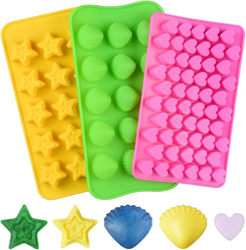 Chocolate Molds Gummy Molds Silicone - Candy Mold and Silicone Ice Cube Tray Nonstick Including Hearts, Stars, Shells...