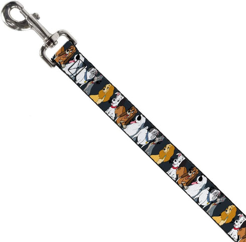 Dog Leash Disney Dogs Group Collage Paws Gray Black 4 Feet Long 0.5 Inch Wide...