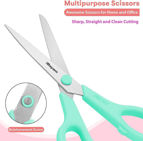 Cutting & Measuring Devices, iBayam 8" Heavy Duty Scissors Bulk 1-Pack, Cutting Tools Scissors Shears with Comfort-Grip Handles for Office Home Sc...