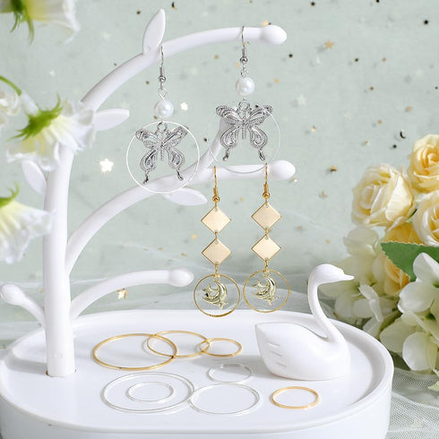 1 Box 6 Styles 120pcs Earrings Beading Hoop Round Beading Hoops Gold Silver Brass Circle Linking Earrings Beading Hoop Findings for Jewelry Making...